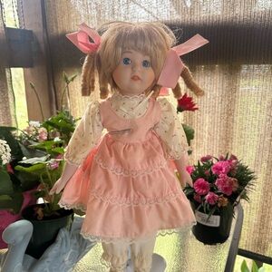 Pink Ruffle Dress Porcelain Doll for Kids